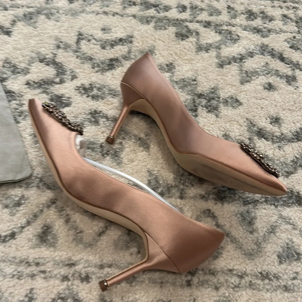 Manolo Blahnik Satin Hangisi Pumps Blush 70mm 38.5 - Picture 4 of 9
